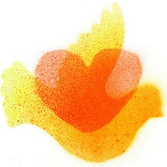 Gelbe Taube mit rotem Herz